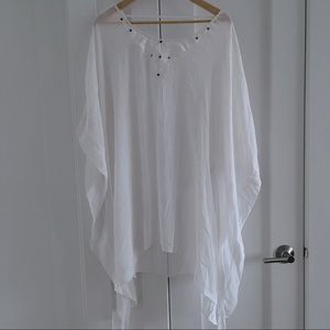 Sheer white Flowy tunic with embellished neckline